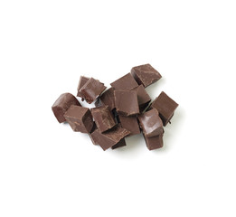 chocolate pieces on white background