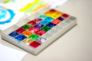 multiple color palette for art work of kid or artist on workspace