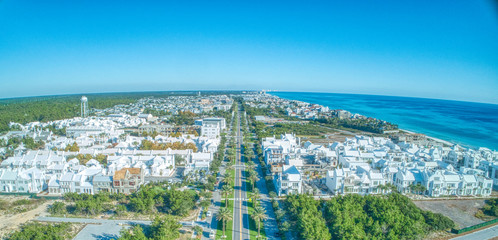 Low Altitude Aerial View of Alys Beach, Florida and 30A