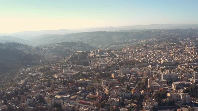 Jerusalem old city aerial, Israel, 4k drone panoramic view