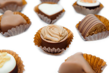 Fancy chocolate candies isolated on white