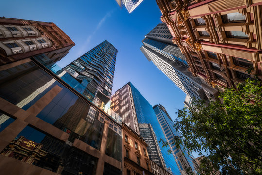 Dynamic Perspective at traditional and modern architecture in downtown Sydney, Australia