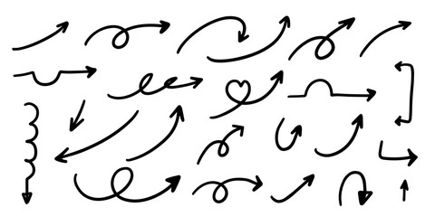 Sketch arrow vector set. Hand drawn arrows, mark point icon design collection for business and education design element. 