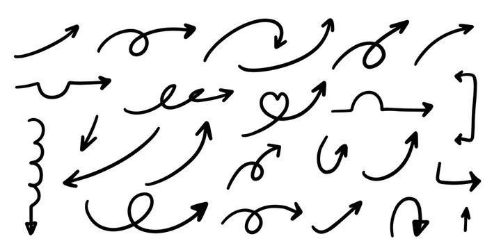 Sketch arrow vector set. Hand drawn arrows, mark point icon design collection for business and education design element. 