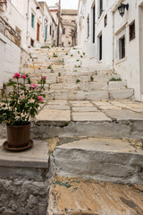 Fototapeta na wymiar Stone steps, Church, Filoti Village, Naxos, Greece