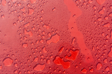 Red cloth is covered with Plastic sheet on water drops.