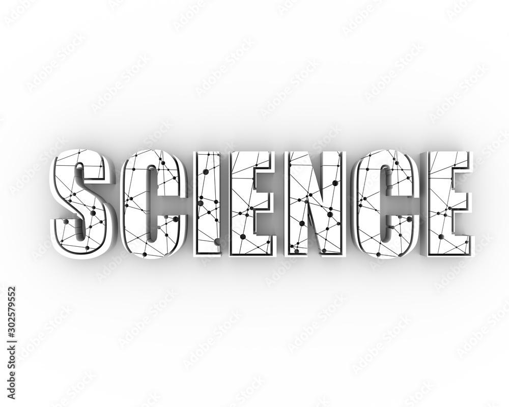 Fototapete typography illustration featuring the word science. lines and dots decor. 3d rendering.
