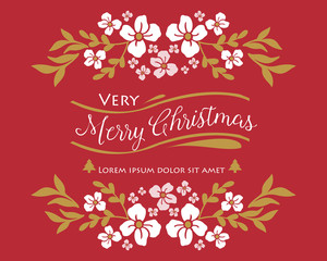 Modern lettering for card very merry christmas, with pattern of vintage white flower frame. Vector
