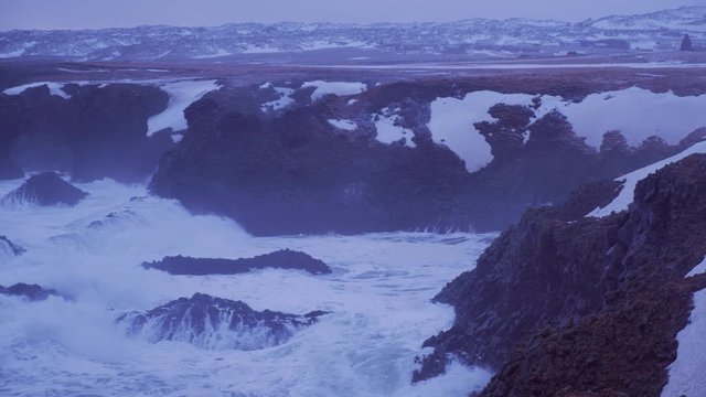 Iceland Rough Ocean Water Crashing Against Rock Cliffs In Arnarstapi 3