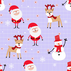 Merry Christmas and Happy New year cartoon seamless pattern