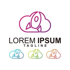 Colorful Cloud rocket logo design with line