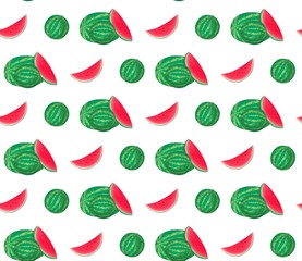 Seamless pattern with watermelons. Isolated on white background. Printing on end sheets of books, packages, wrappers, napkins, tablecloths, fabrics. Template for  harvest.