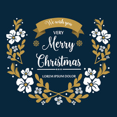 Fototapeta premium Card design of very merry christmas, with bright white wreath frame. Vector