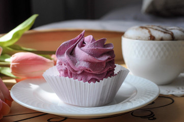 Homemade marshmallow zephyr with cup of coffee
