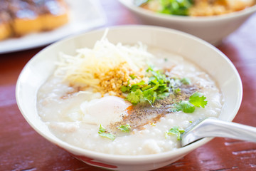 boiled rice with pork and egg