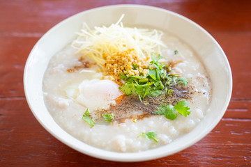 boiled rice with pork and egg