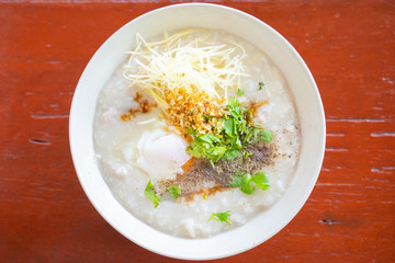 boiled rice with pork and egg