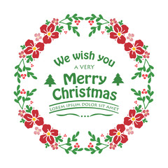Decor element of red wreath frame, design for poster of very merry christmas. Vector