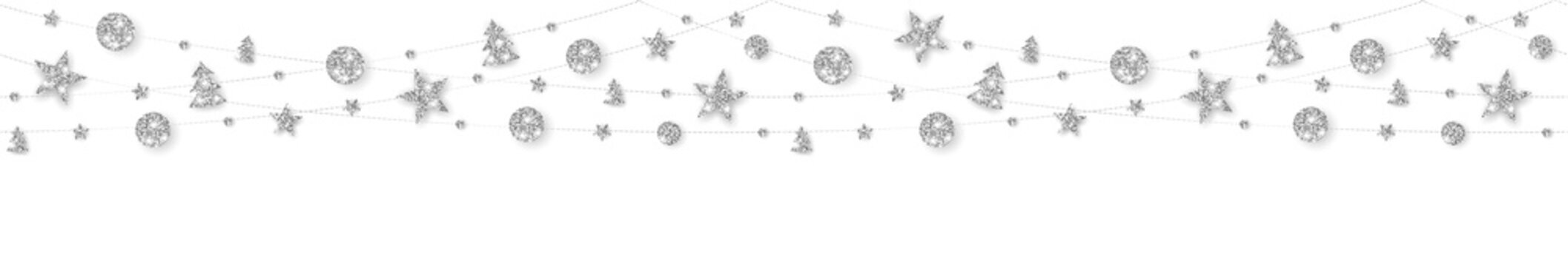 Vector seamless decoration. Silver ornaments on white background.