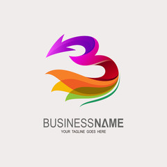  B logo, Letter b logo and arrow with colorful design illustration