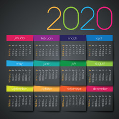 2020 calendar. Color squares design