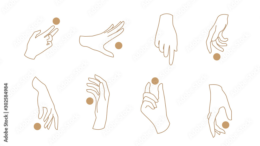 Wall mural hand linear style icon, hands and fingers vector design in various poses for create logo and line ar