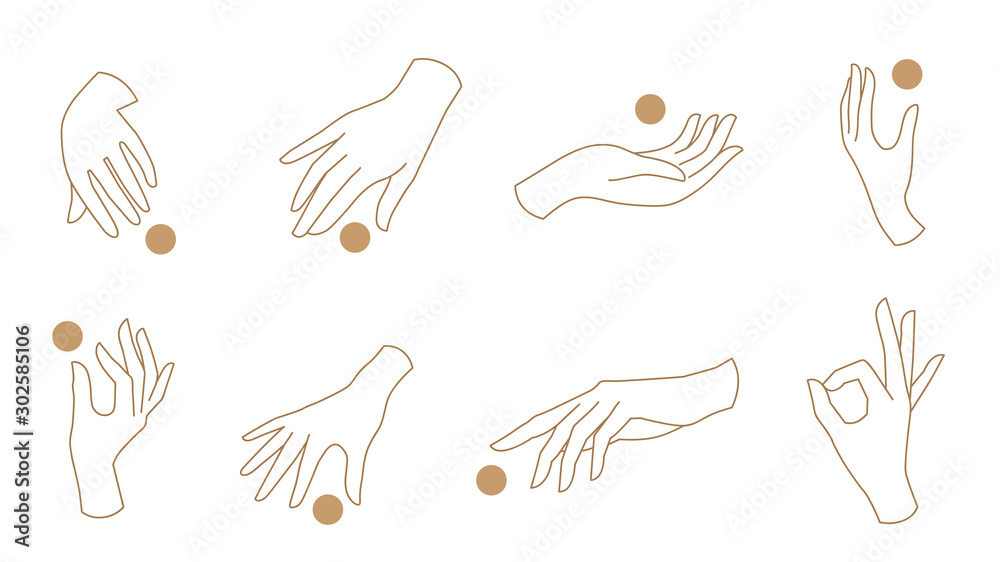 Wall mural hand linear style icon, hands and fingers vector design in various poses for create logo and line ar