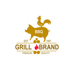 Barbecue bbq grill restaurant food drink logo design, Pig and chicken logo, roasts logo