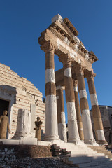 Ancient Roman temple ruins of Capitolium in Brescia, UNESCO World Heritage Site, Lombardy, Italy.