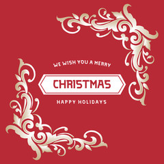 Beautiful greeting card christmas happy holiday, with cute leaf flower frame drawing. Vector