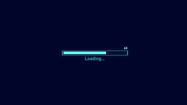 4K Video of Animation Science Futuristic Loading. Loading Transfer Download 0-100% in blue science effect. light blue loading bar on black screen. Technology concept.