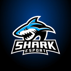 Shark esport badge logo emblem team simple professional design vector © aswin