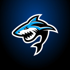 Shark esport badge logo emblem team simple professional design vector