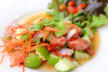 Salmon Salad on white plate.