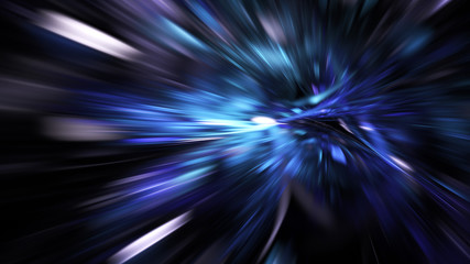 Abstract holiday background with blurred blue rays and sparkles. Fantastic light effect. Digital fractal art. 3d rendering.