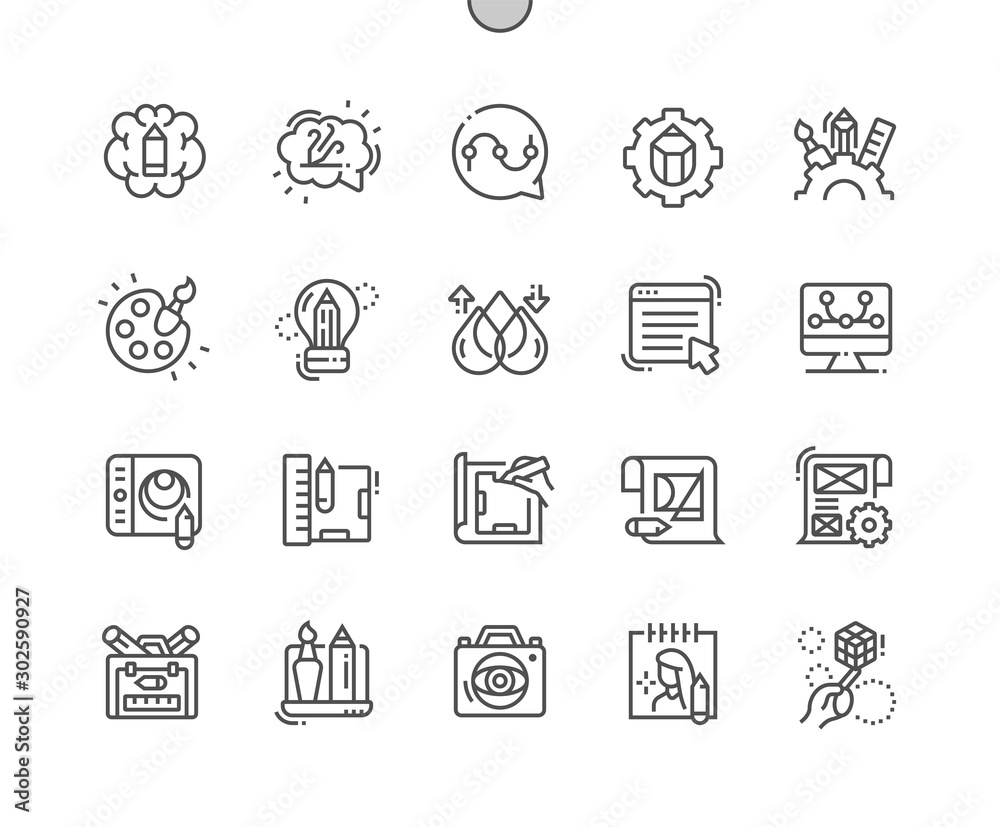 Poster creative skills well-crafted pixel perfect vector thin line icons 30 2x grid for web graphics and ap