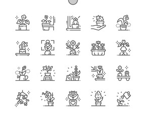 Flowers in Pots Well-crafted Pixel Perfect Vector Thin Line Icons 30 2x Grid for Web Graphics and Apps. Simple Minimal Pictogram
