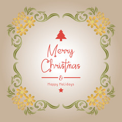 Wallpaper of card merry christmas happy holiday, with elegant style green leaf flower frame. Vector