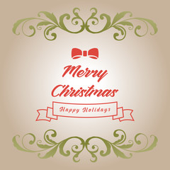 Wallpaper of card merry christmas happy holiday, with elegant style green leaf flower frame. Vector
