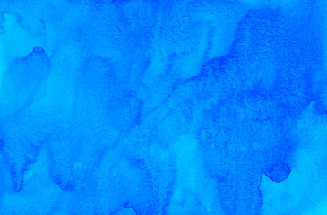 Watercolor deep blue liquid background texture hand painted. Watercolour sky blue abstract backdrop. 