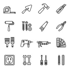 Repair and construction tools icon set with white background. Thin Line Style stock vector.