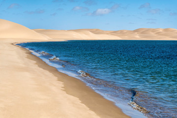 Lac Naila - Sahara desert sand dunes at the Atlantic coast.