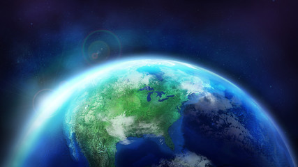 Obraz na płótnie Canvas Dawn over the planet Earth. The day half of the Globe.