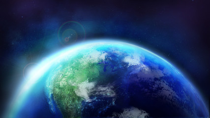 Obraz na płótnie Canvas Dawn over the planet Earth. Globe is half illuminated by the sun.