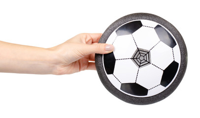 Soccer hover ball, flying toy for kids. Isolated on white. - obrazy, fototapety, plakaty
