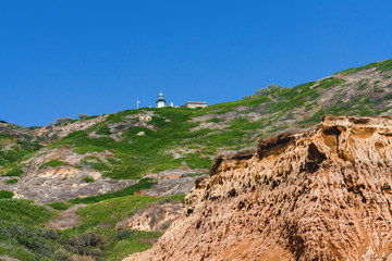 California Coastline, scenic landscape. Cabrillo National Monument park with trails leading down to the water's age