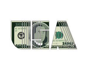 The inscription of the USA in the form of a 100 dollar bill. Vector illustration.
