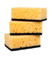 Orange kitchen sponge, dishware foam. Isolated on white.