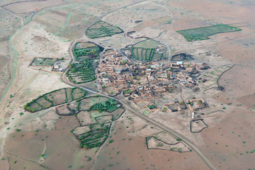Aerial view of a village near Marrakech, Morocco.
