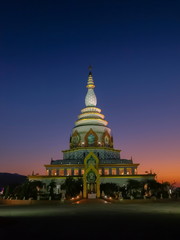 Fototapeta premium view morning of Crystal Pagoda or Chedi Kaew with blue sky background, Wat Tha Ton, Tha Ton, Fang, Chiang Mai, northern of Thailand.